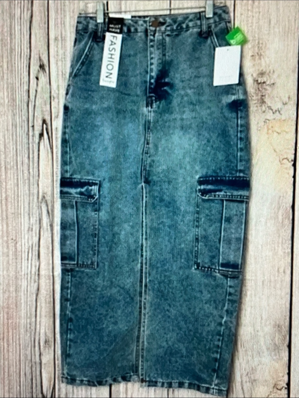 love, Fire Women's Dark Blue Denim Maxi Skirt with Cargo Pockets